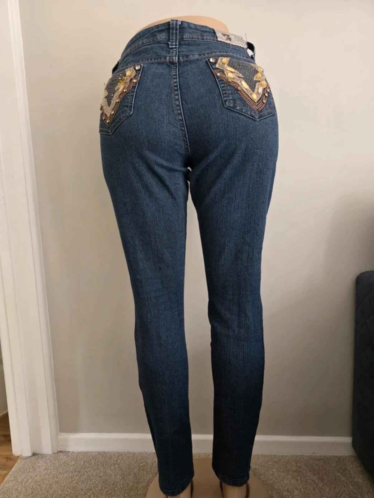 Vintage Y2K Twinkle Mid Rise Blingy Skinny Jeans UK Size 14