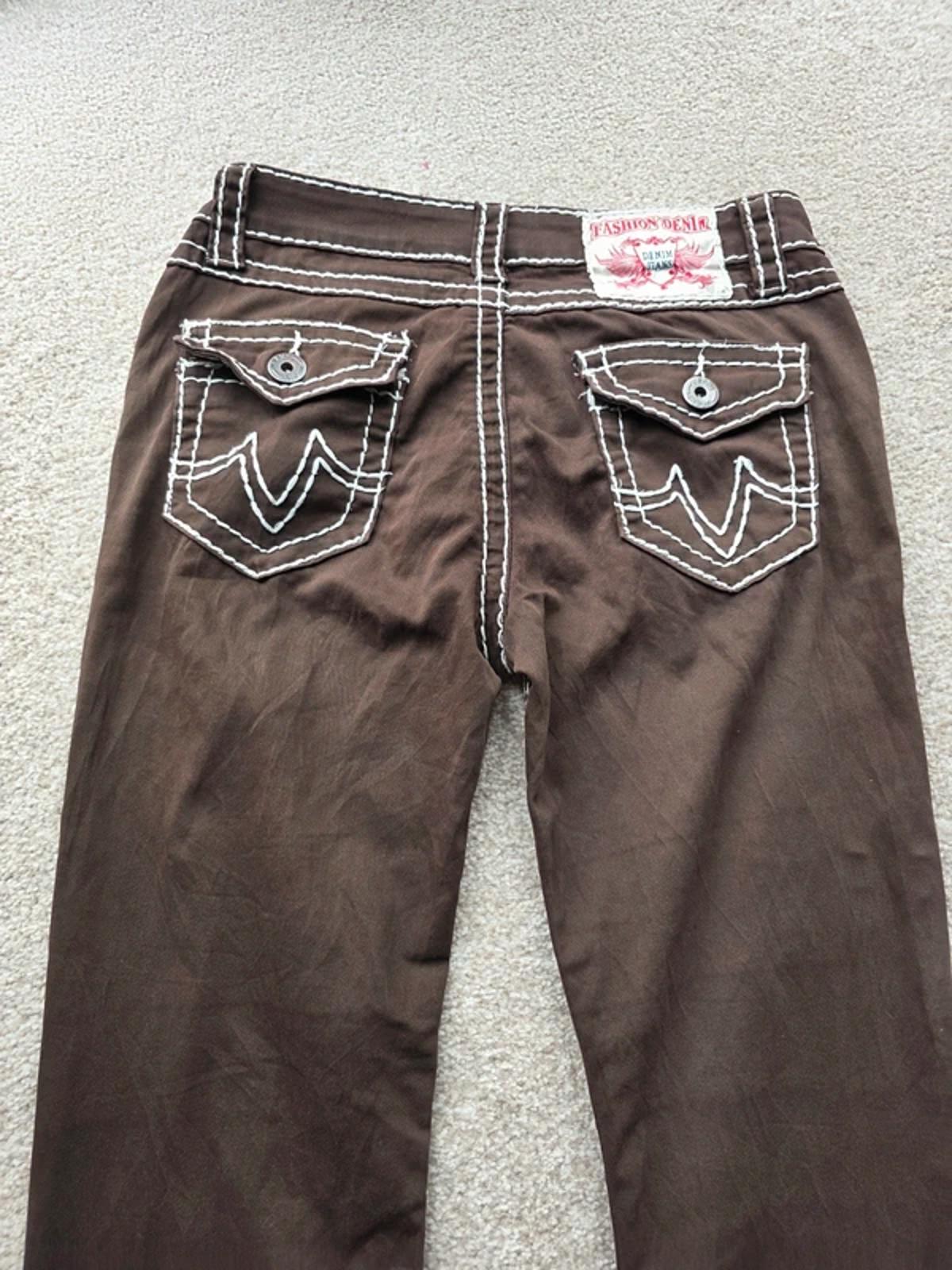 Vintage Y2K Slim Fit Jeans UK Size 10 Petite Brown Contrast Stitch