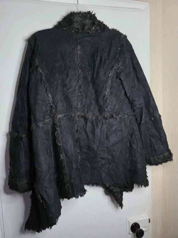 Vintage Y2K Donna Salyers Faux Suede & Faux Fur Asymmetric Coat UK size 14/16