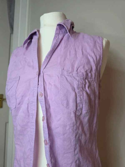 New Look Vintage Y2K Sleeveless Linen Blend Shirt UK Size 8