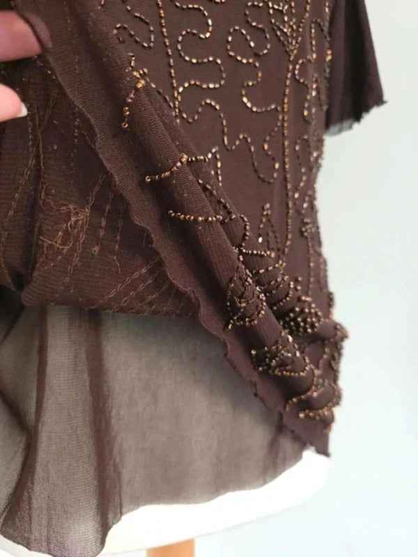 Erika Dance Vintage Y2K Beaded Mesh Top UK Size 16