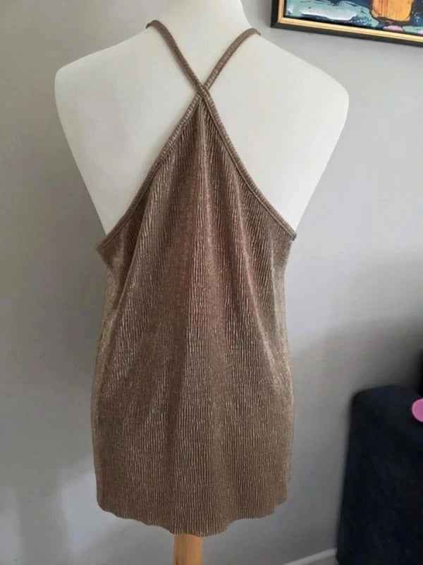 Vintage Y2K Calliope Metallic Halter Top UK Size 12/14