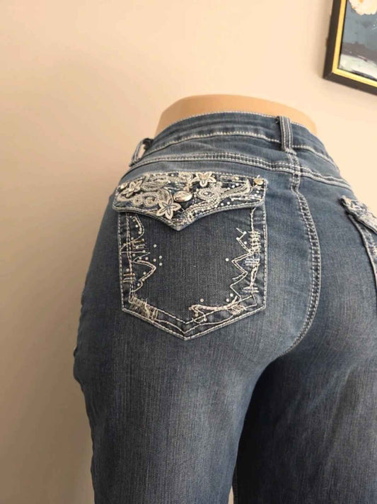 Earl Mid Rise Capri Vintage Y2K Bling Jeans UK Size 14