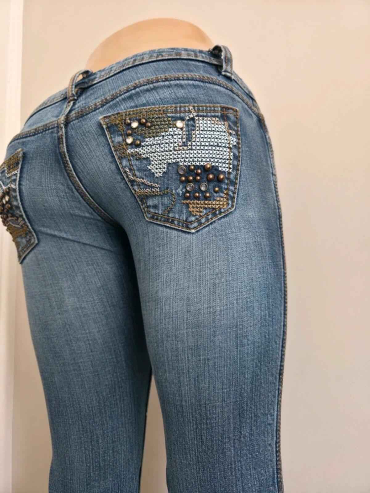 XXI Ultra Low Rise Distressed Baby Bootcut Vintage Y2K Jeans UK Size 4