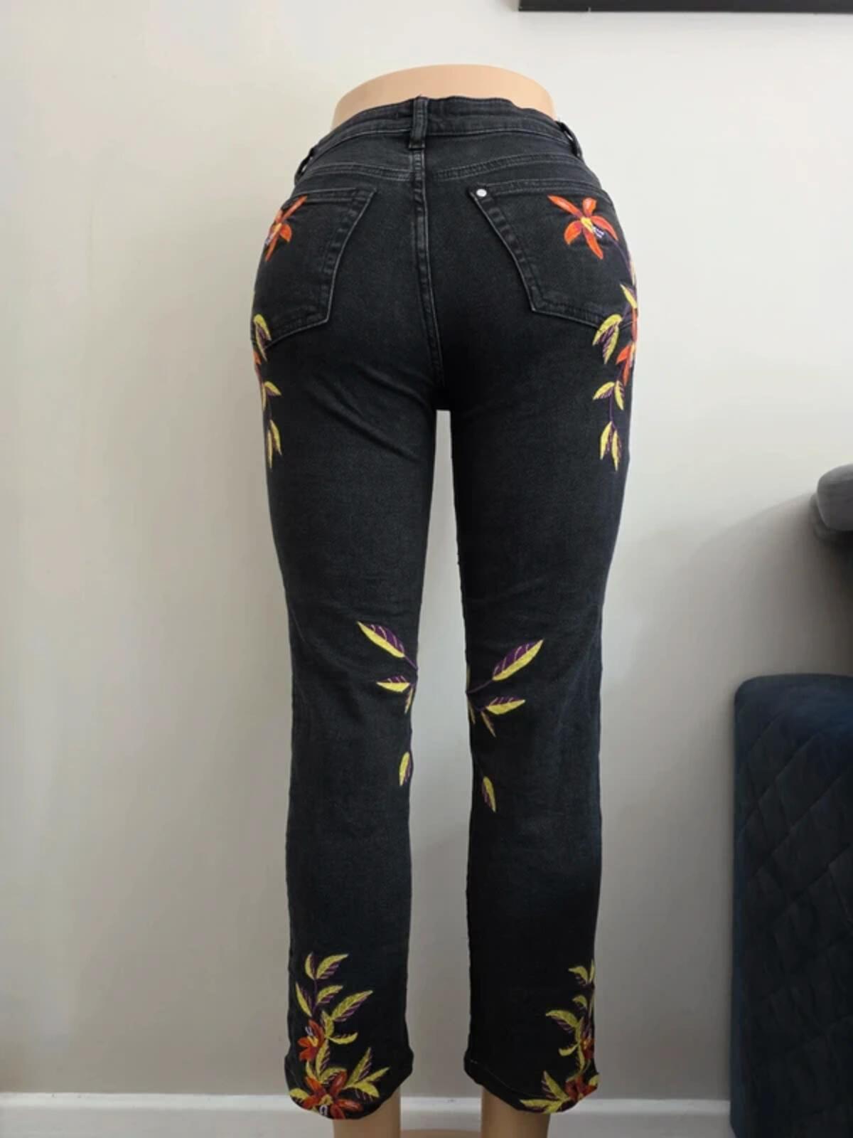 H&M Vintage Y2K High Rise Embroidered Jeans UK Size 6 Petite