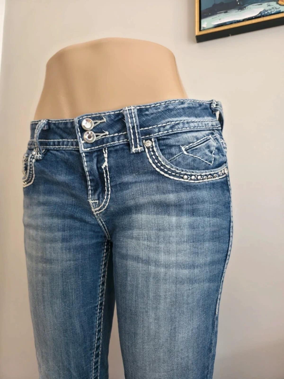 Vigoss Mid Rise Bling Bootcut Jeans UK Size 14 Tall