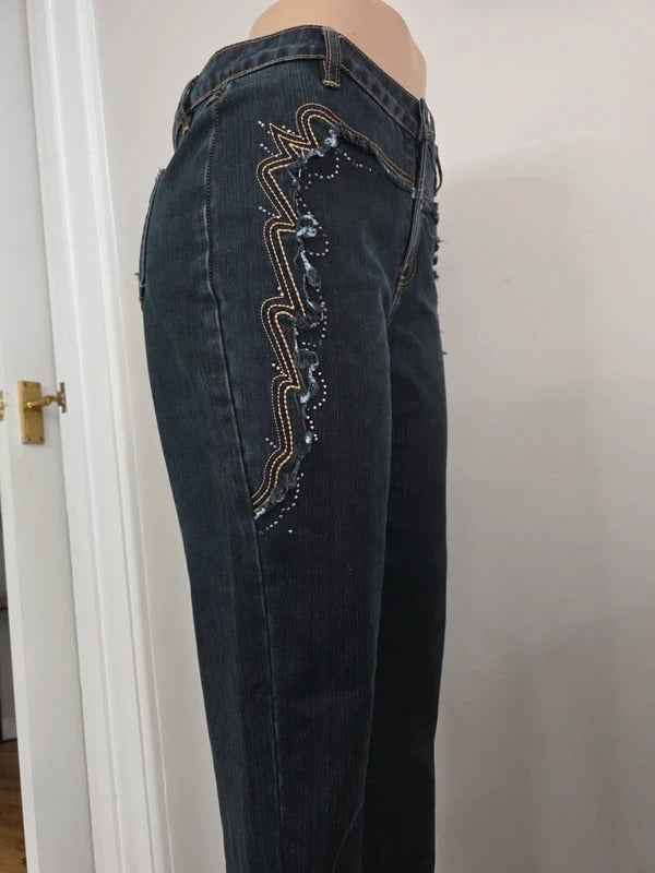 Annabell Mid Rise Cropped Vintage Y2K Jeans UK Size 12/14