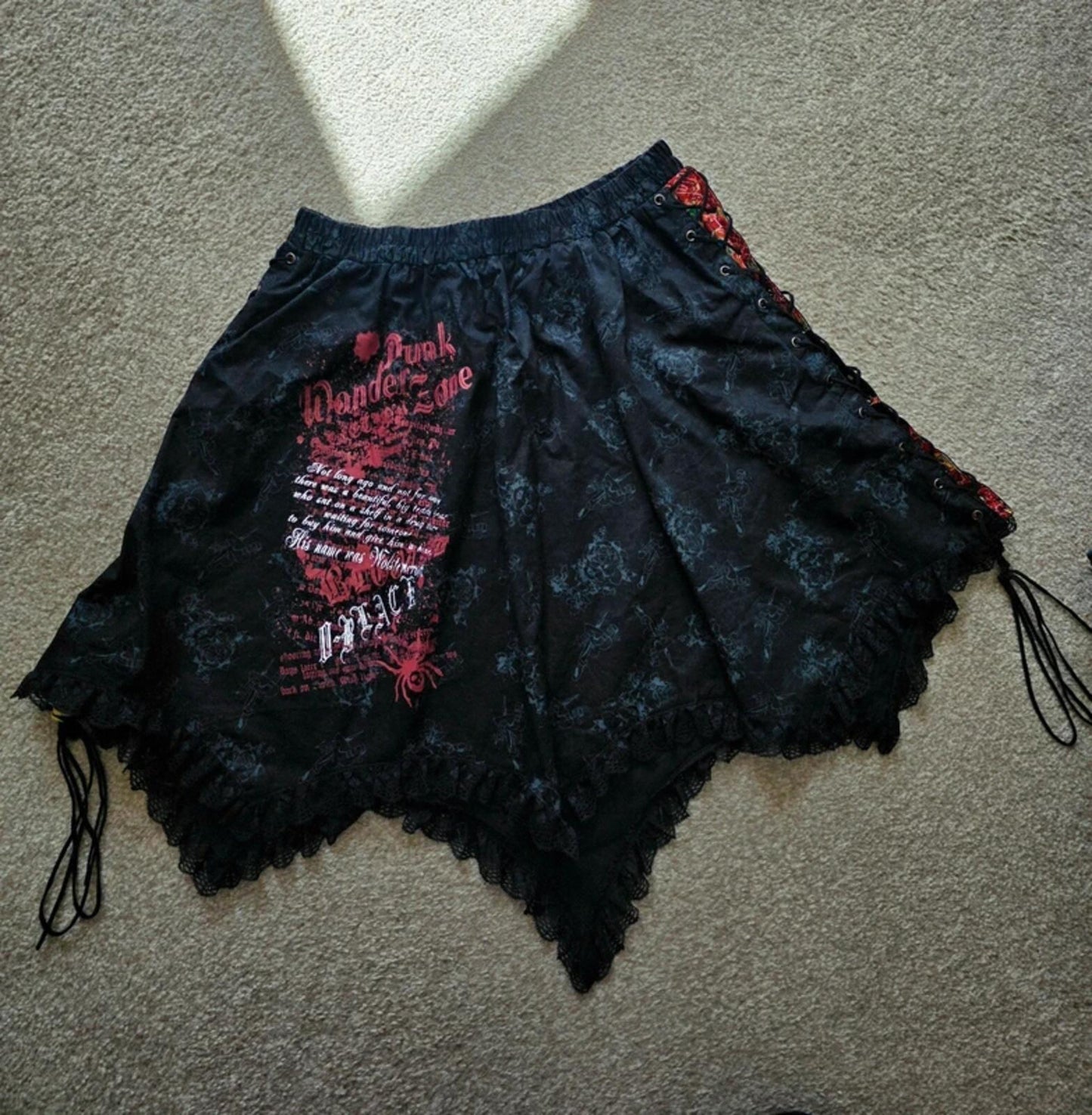 Vintage Y2K Punk Emo Goth Lace Up Handkerchief Skirt UK Size 6–12