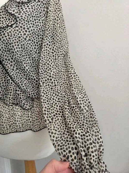 Vintage Y2K Sheer Polka Dot Ruffle Blouse Made in Italy UK Size 4/6