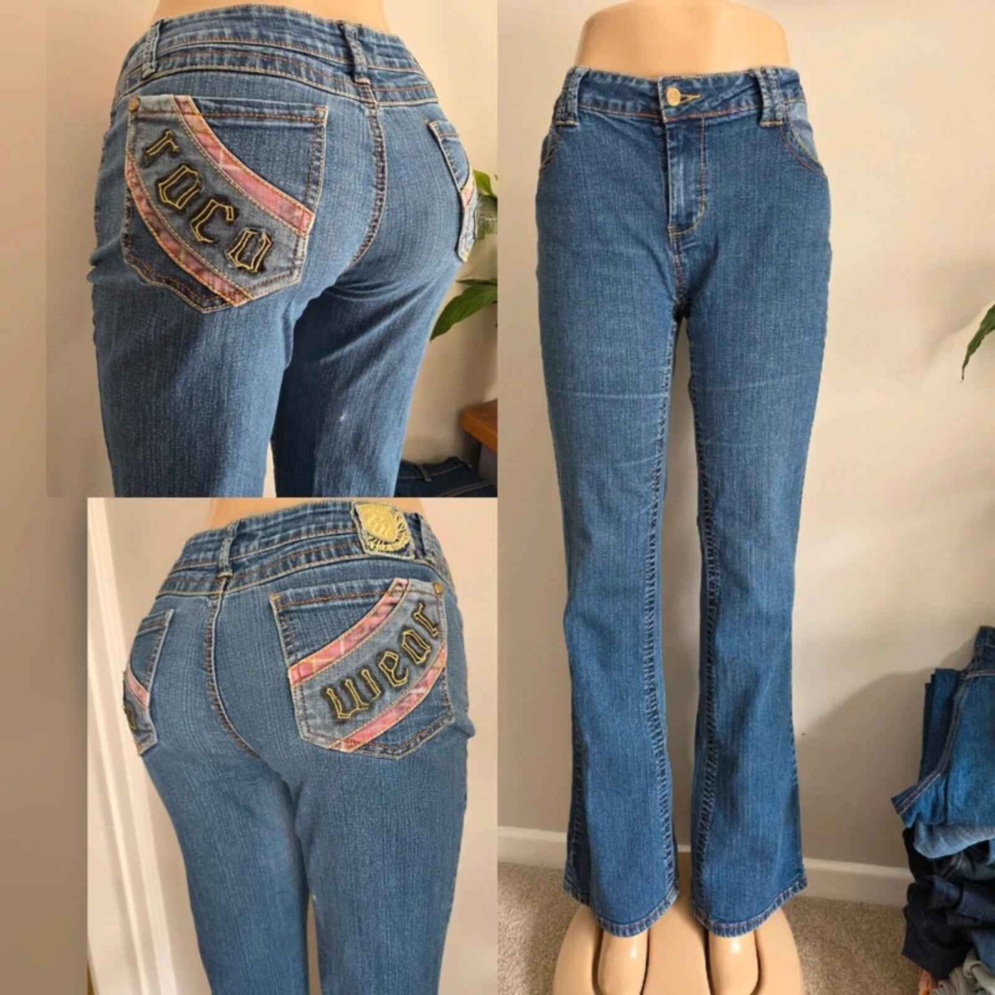 Vintage Y2K Rocawear Mid Rise Bootcut Jeans UK Size 16 Tall