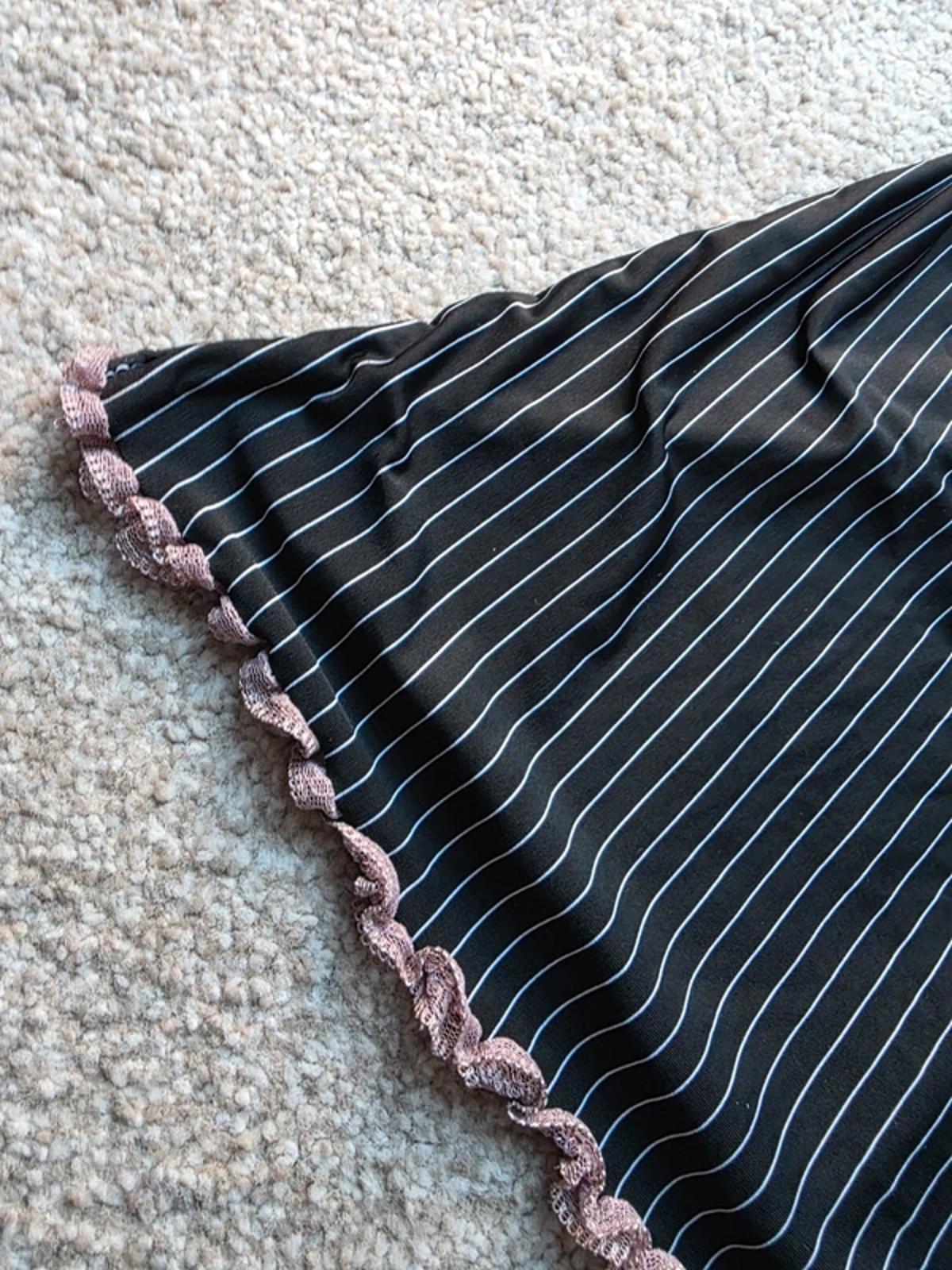 Vintage Y2K Dreamgirl Black Pinstripe Lace Babydoll Slip Dress UK Size 8–10