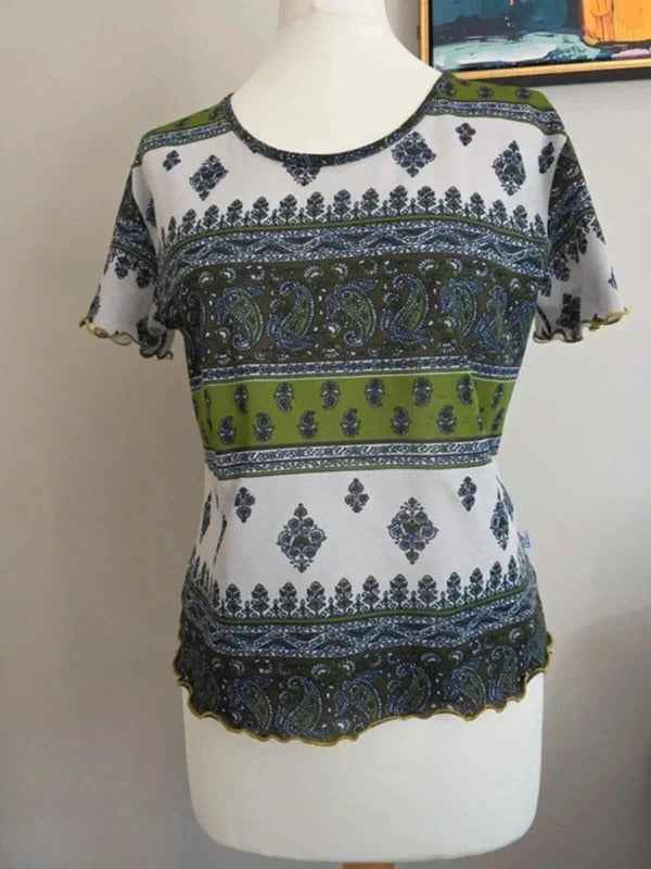 QS Vintage Y2K Paisley Mesh Top UK Size 14