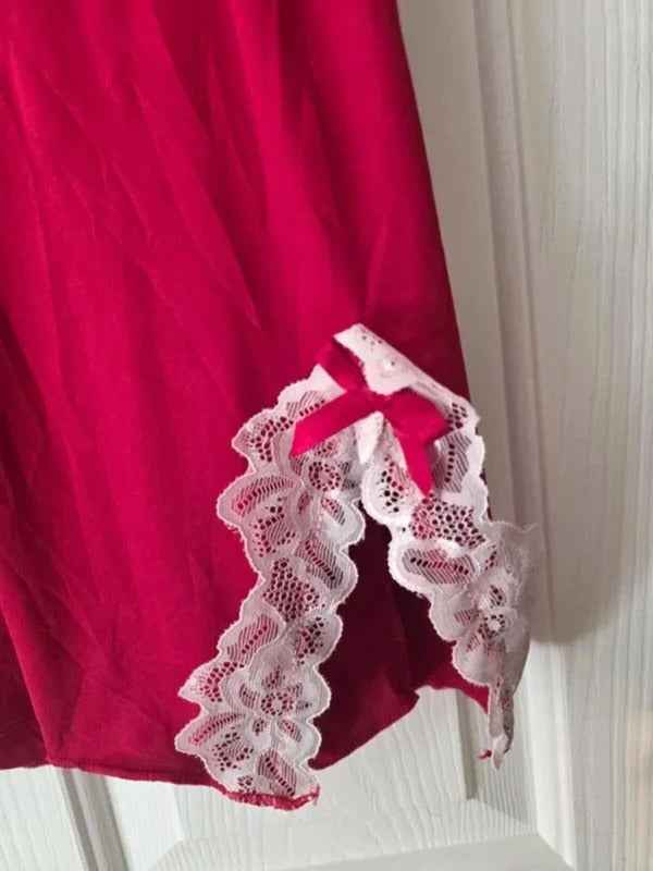Vintage Y2K Red Lace Trim Slip Dress UK Size 12–14
