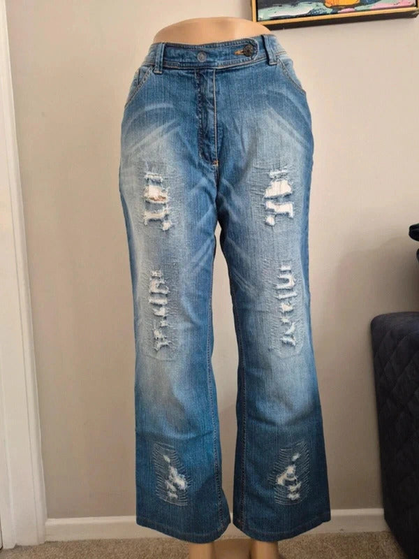 Vintage Y2K Ulla Popken Mid Rise Bling Flared Jeans UK Size 14/16 Petite