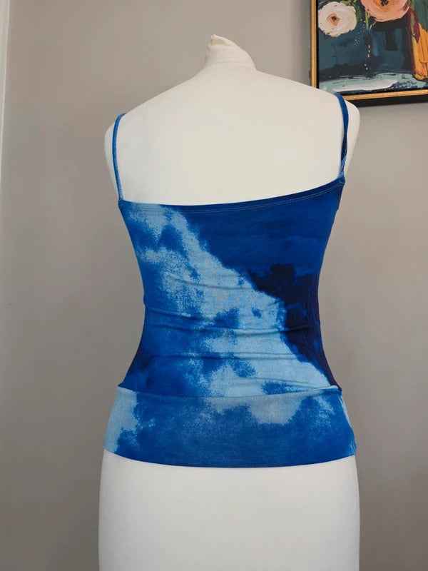 Vintage Y2K Blue Tie Dye Stretch Cami Top UK Size 8