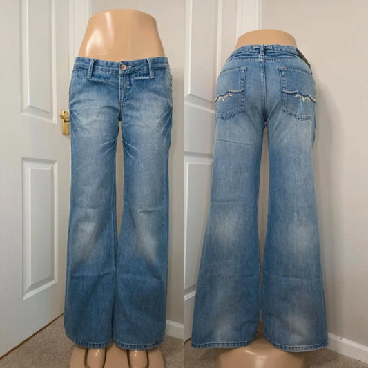 G-Sus Industries Ultra Low Rise Wide Leg Vintage Y2K Jeans UK Size 10