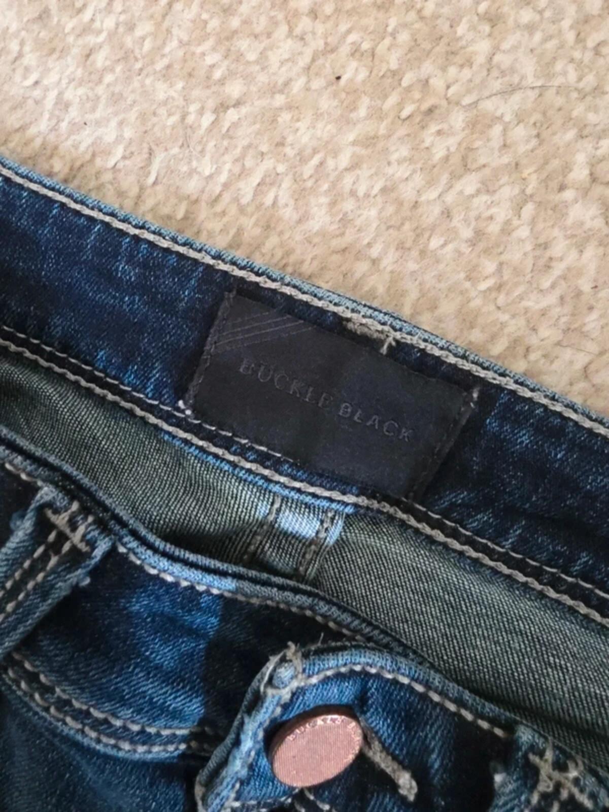 Vintage Y2K Buckle Black Mid Rise Bootcut Jeans UK Size 6/8 Petite