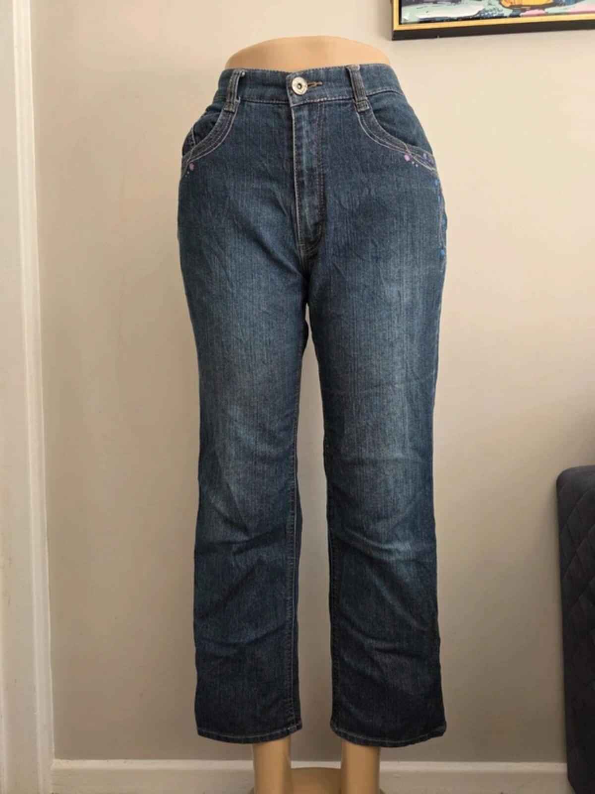 Flash High Rise Wide Leg Straight Vintage Y2K Jeans UK Size 14 Petite