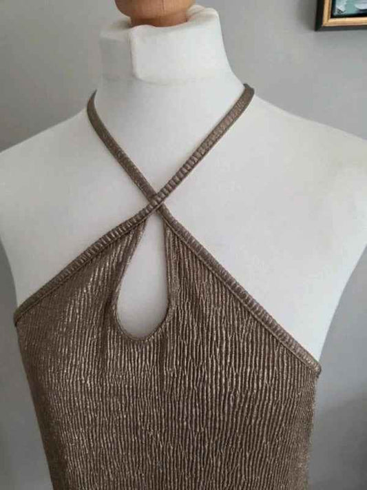 Vintage Y2K Calliope Metallic Halter Top UK Size 12/14