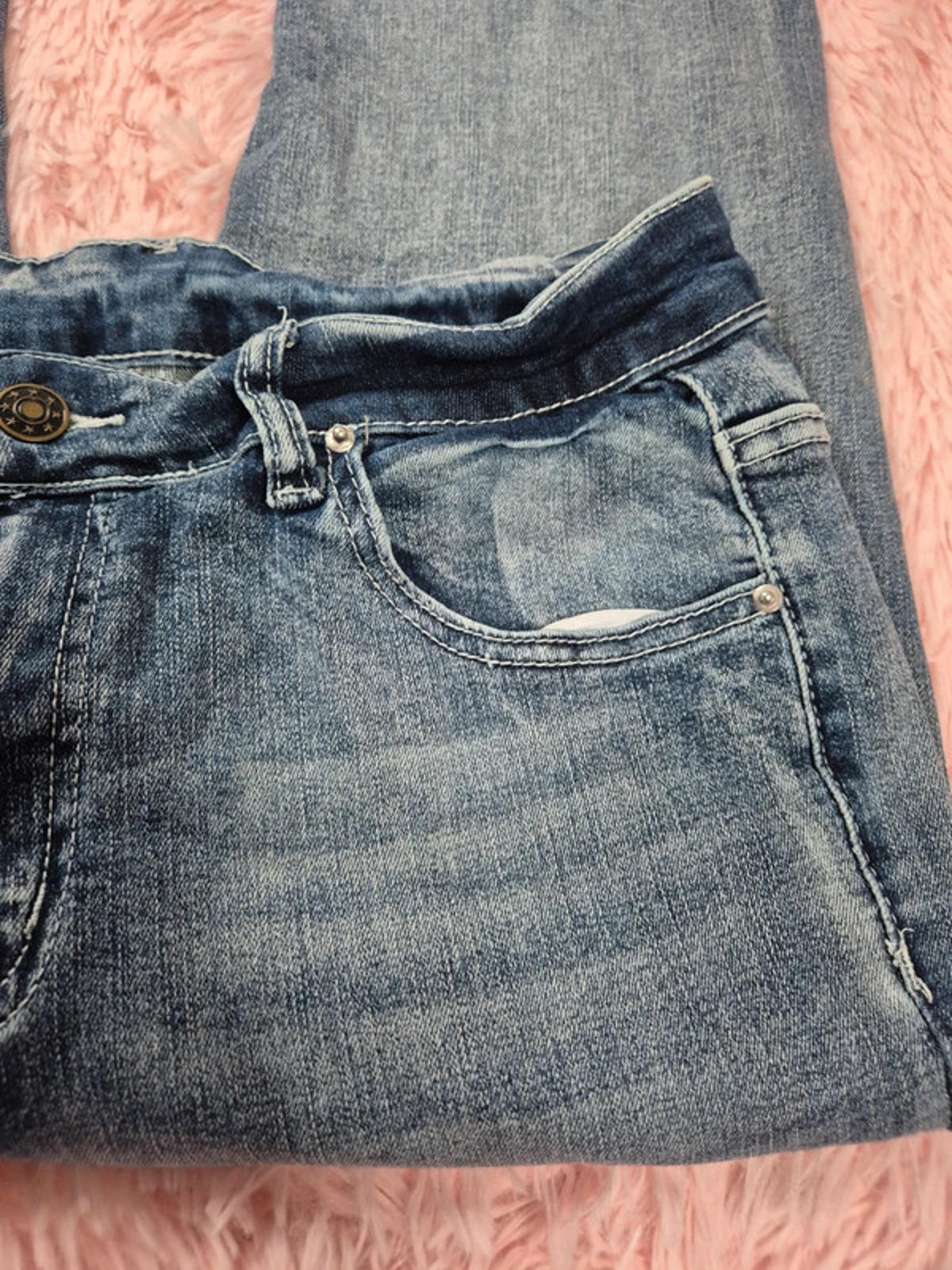 Vintage Y2K Embroidered Bootcut Jeans No Label Mid Rise UK 8 Petite
