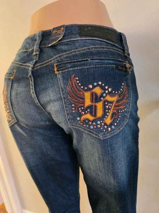Vintage Y2K Seven7 Low Rise Slim Straight Jeans UK Size 12/14