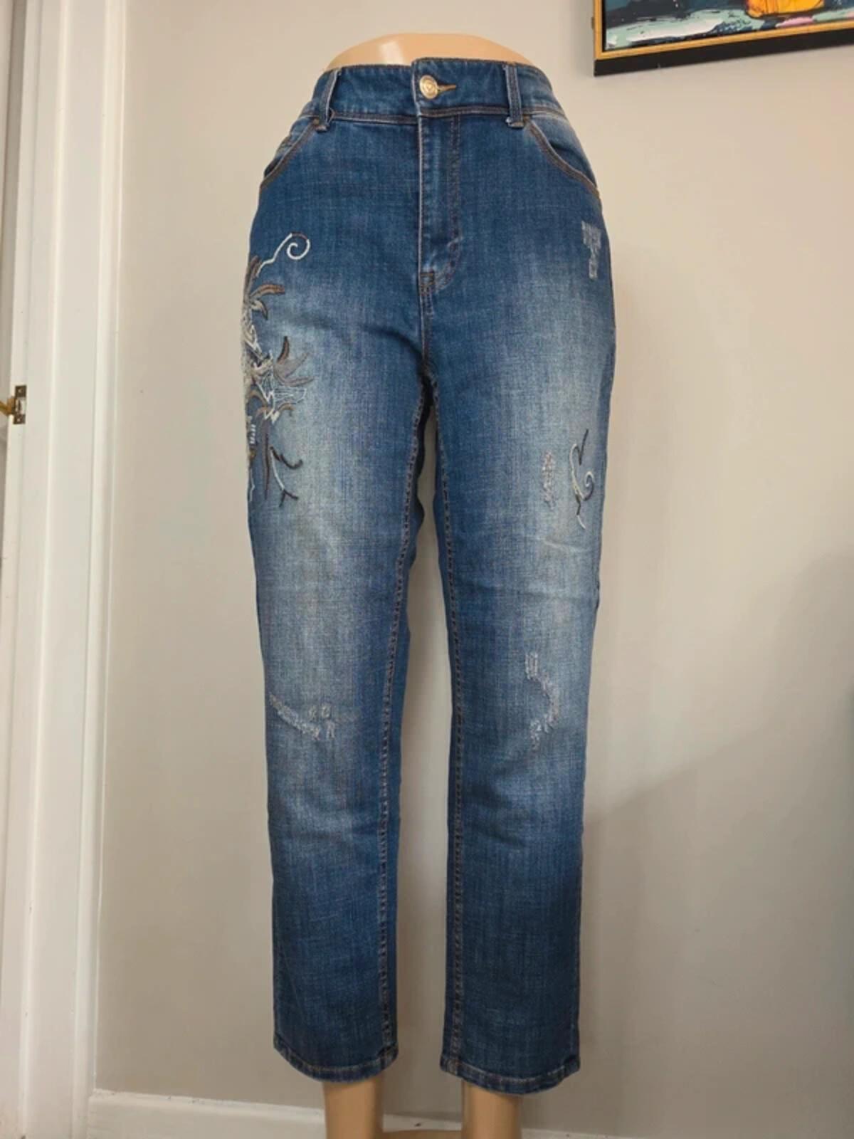 Denim High Rise Skinny Vintage Y2K Embroidered Jeans UK Size 18 Petite
