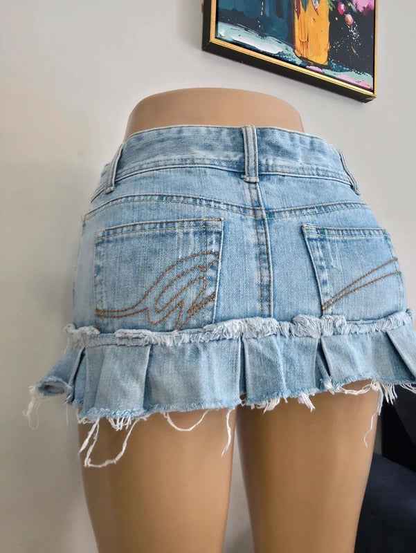 Garage Ultra Low Rise Micro Mini Vintage Y2K Denim Skirt UK Size 8