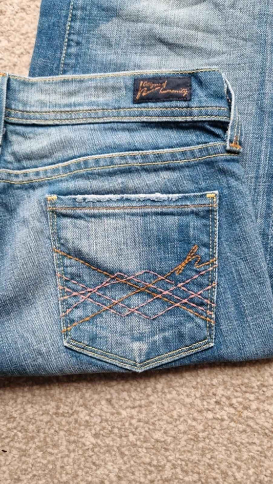Y2K "Citizens of Humanity" Ultra Low Rise Flared Bootcut Petite Festival Grunge Jeans UK 6/8
