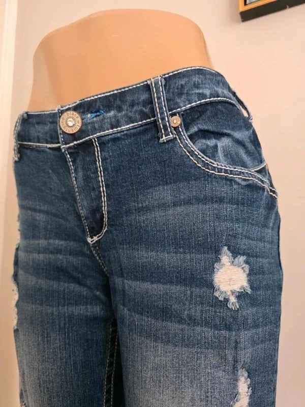 Vintage Y2K Twenty One Black Mid Rise Bootcut Distressed Jeans UK Size 14