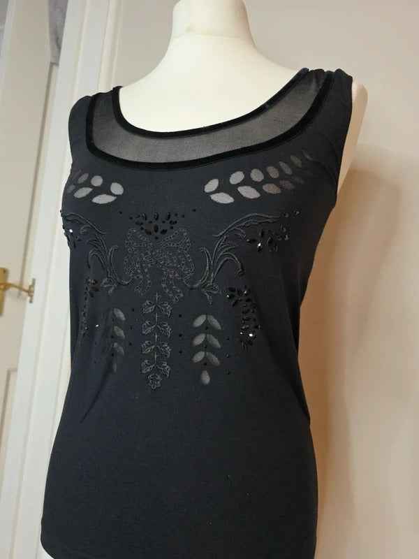 Wolford Mesh Panel Embellished Sleeveless Top UK Size 10