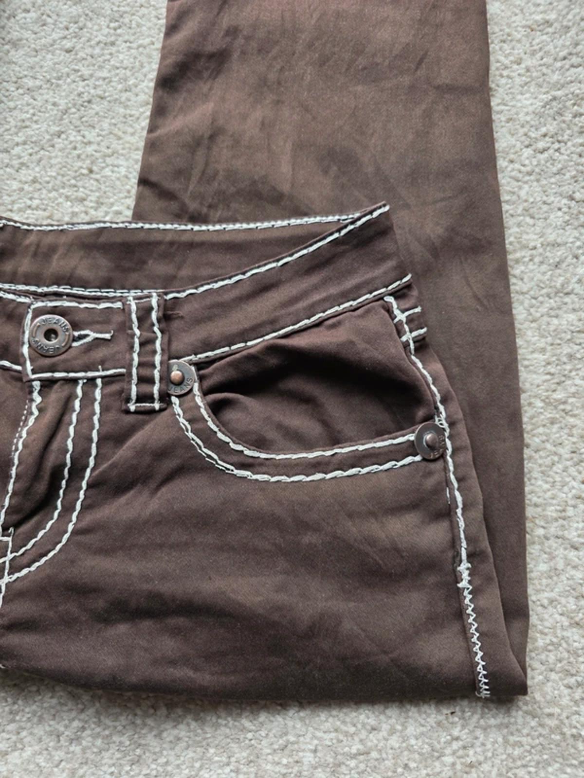 Vintage Y2K Slim Fit Jeans UK Size 10 Petite Brown Contrast Stitch