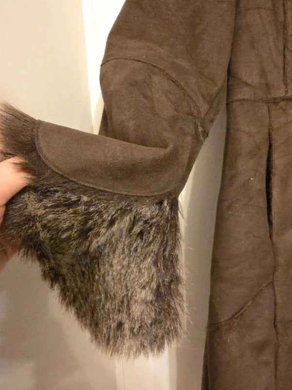 Y2K Brown Faux Wit & Wisdom Shearling Penny Lane Coat With Fur Trim UK Size 14