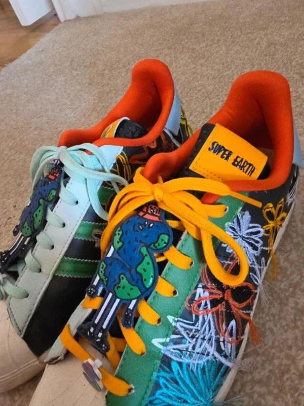 Adidas Super Earth Trainers UK 9 Rare Colourful Embroidered
