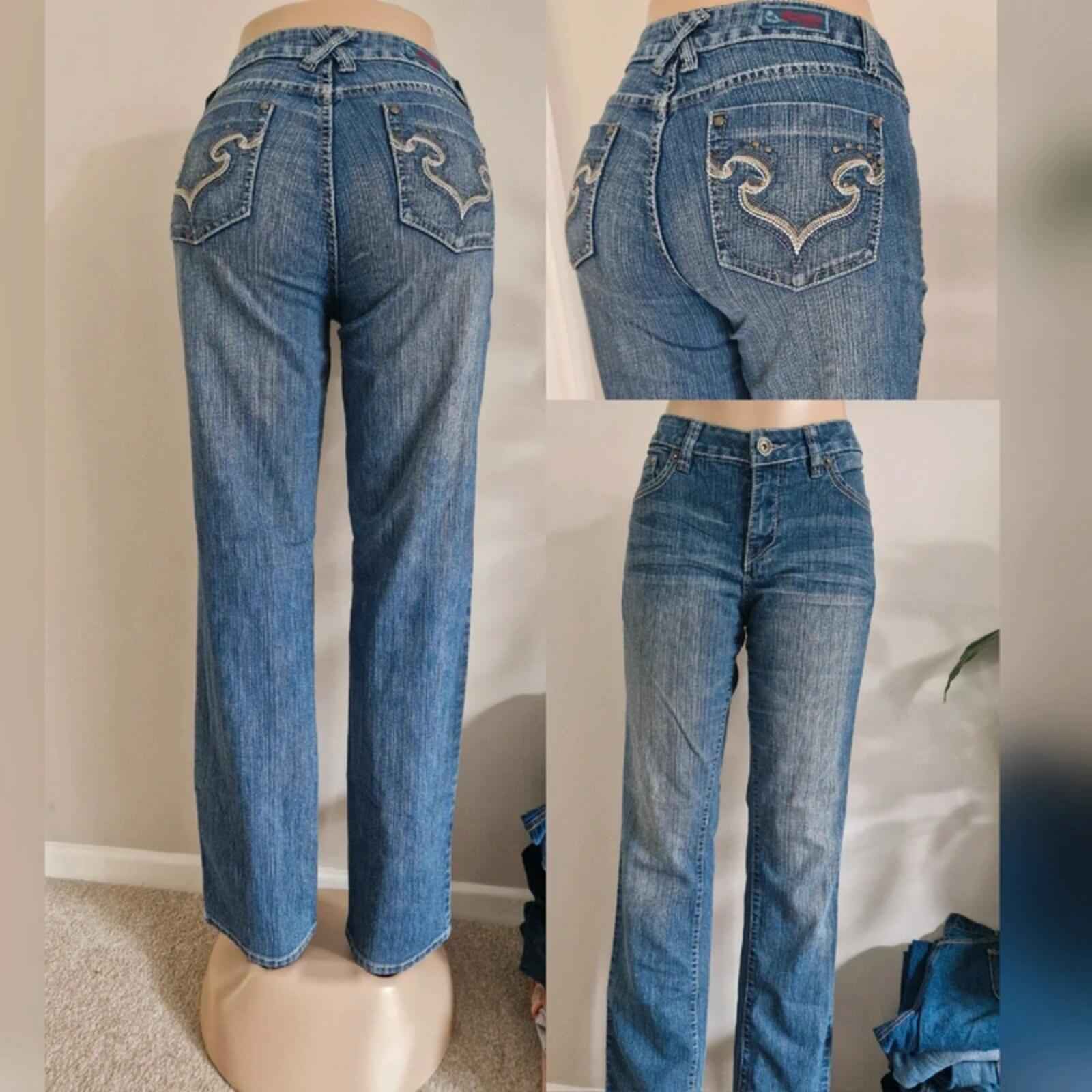 Y2K "Royalty" Mid Rise Bootcut Flared Denim Jeans UK 12