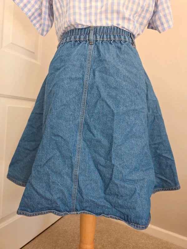 Retro Girl High Waist A Line Vintage Y2K Denim Midi Skirt UK Size 4/6