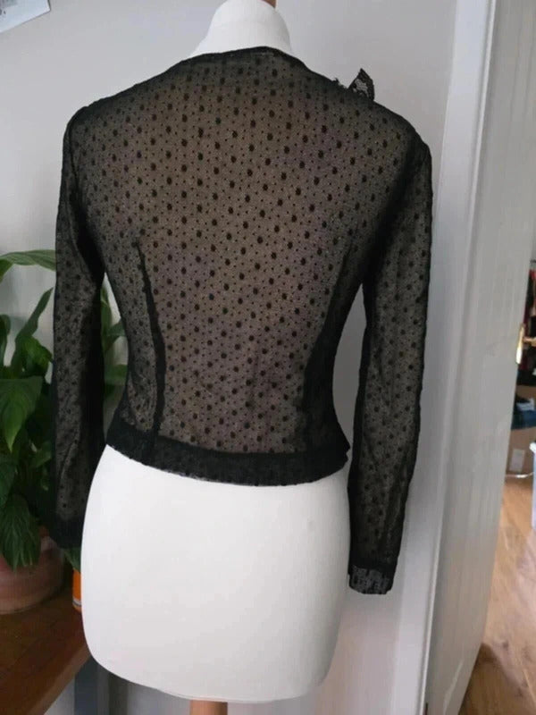 Vintage Y2K Collection Black Sheer Polka Dot Mesh Top UK Size 8