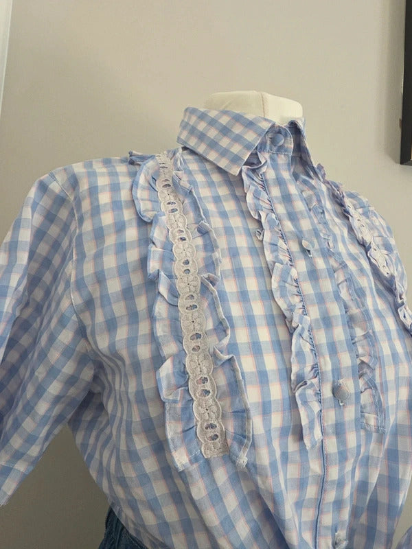 Andrea Mare & Camicie Ruffle Gingham Coquette Vintage Y2K Blouse UK Size 8