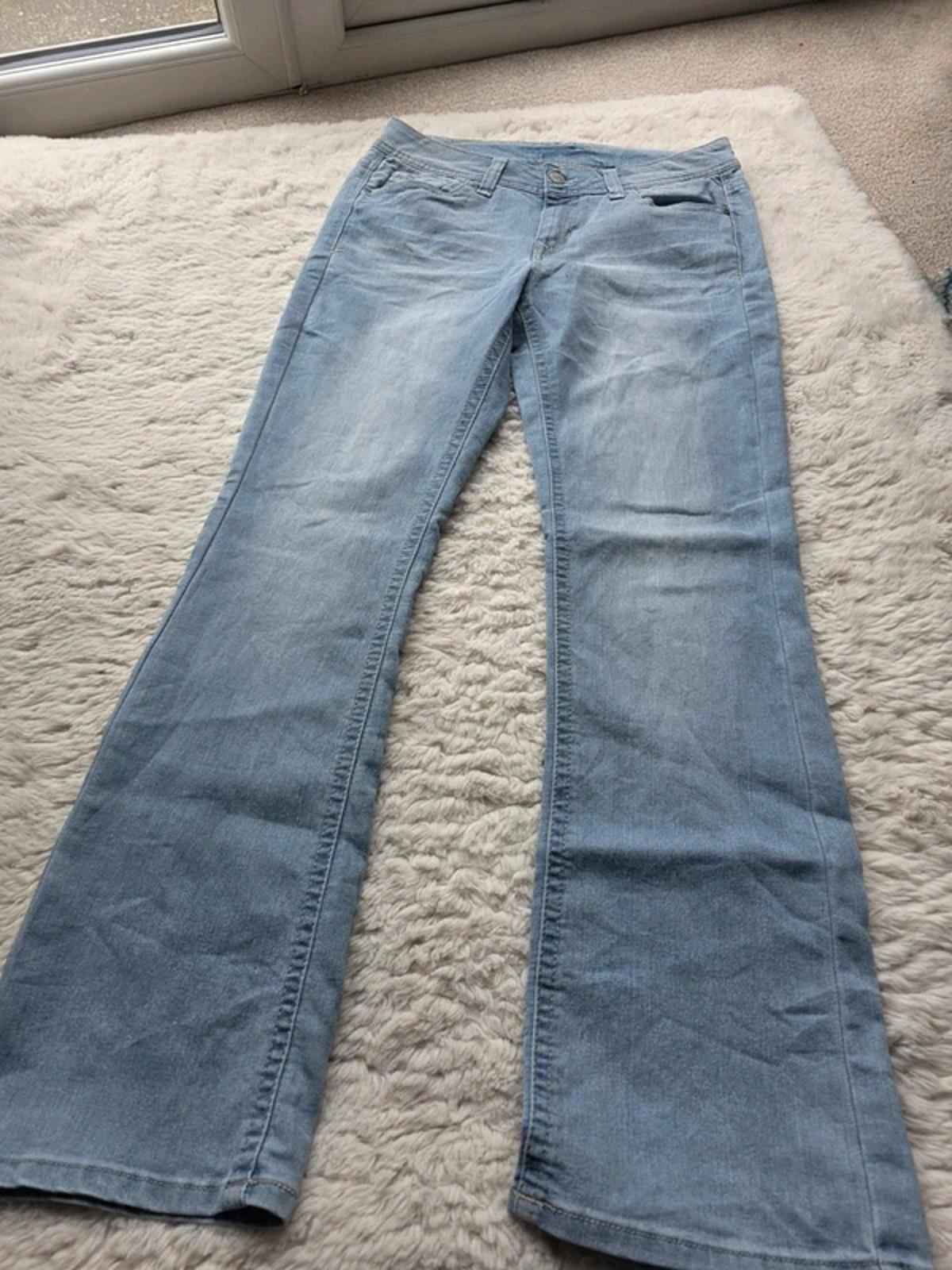 Vintage Y2K Light Wash Mid Rise Bootcut Jeans Soft Blue Denim UK 12