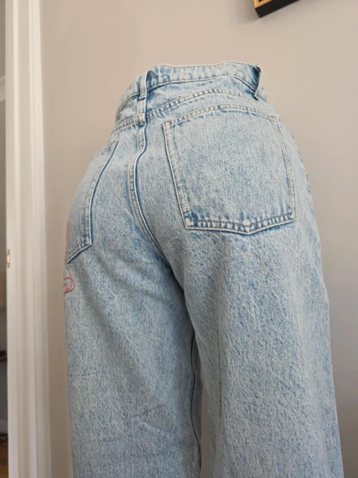 MNG High Rise Baggy Graphic Vintage Y2K Jeans UK Size 8