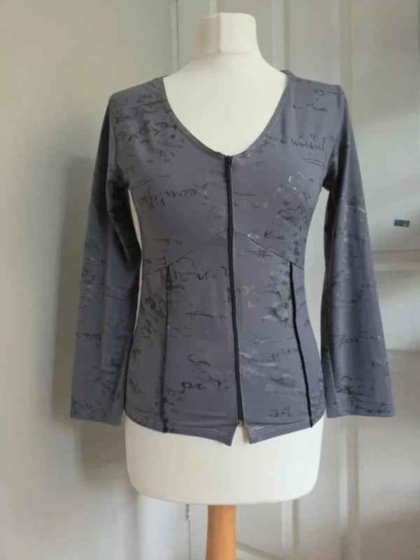Grey Corset Style Zip Up Fairy Grunge Top UK Size 12