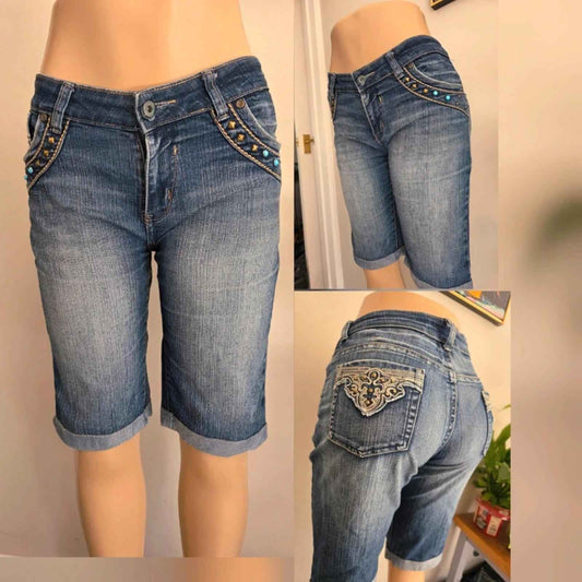 Vintage Y2K Mass Fashion Mid Rise Denim Shorts UK Size 14/16