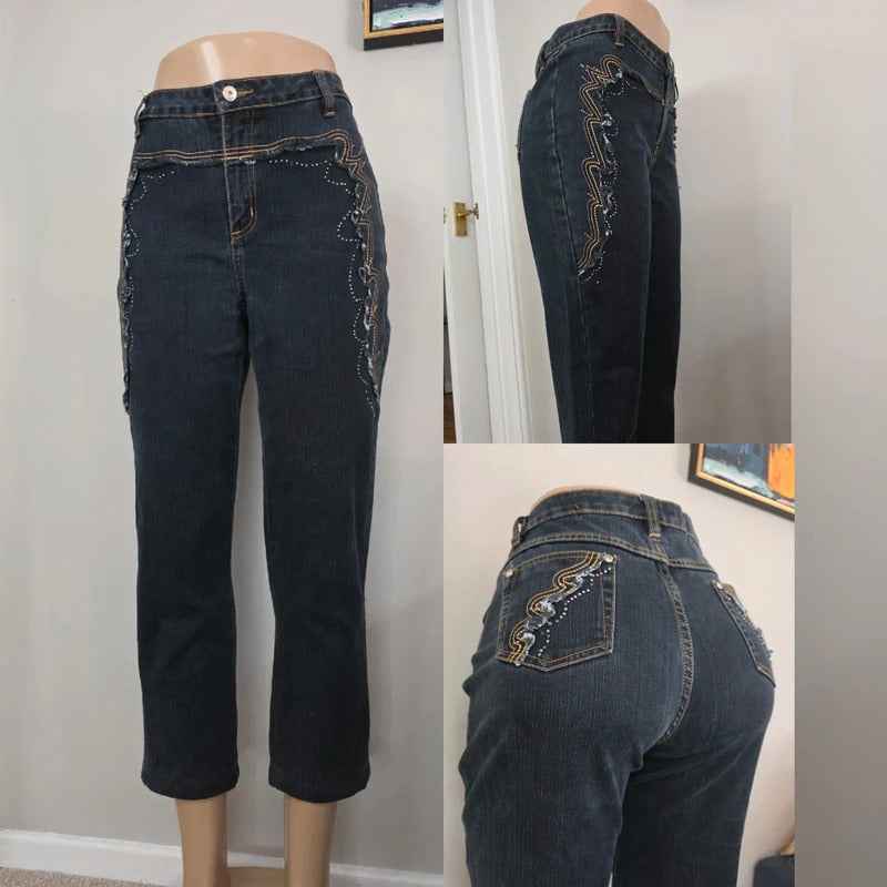 Annabell Mid Rise Cropped Vintage Y2K Jeans UK Size 12/14