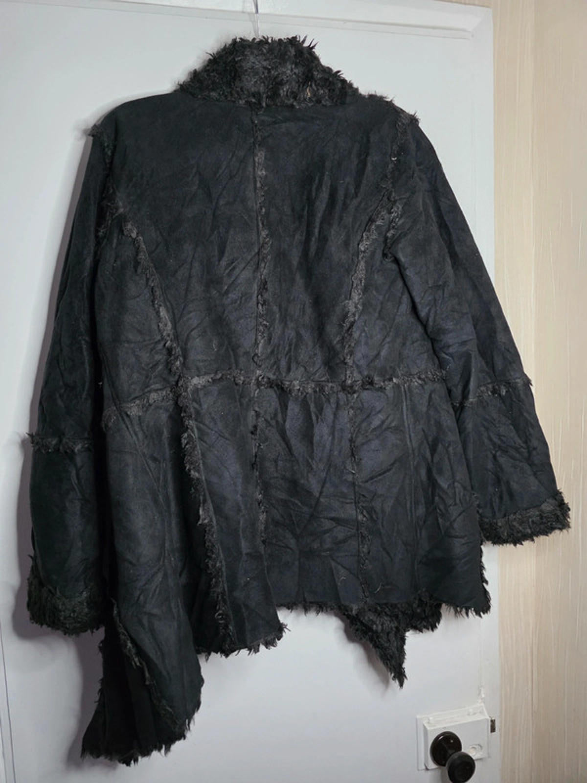 Vintage Y2K Donna Salyers Faux Suede & Faux Fur Asymmetric Coat UK size 14/16