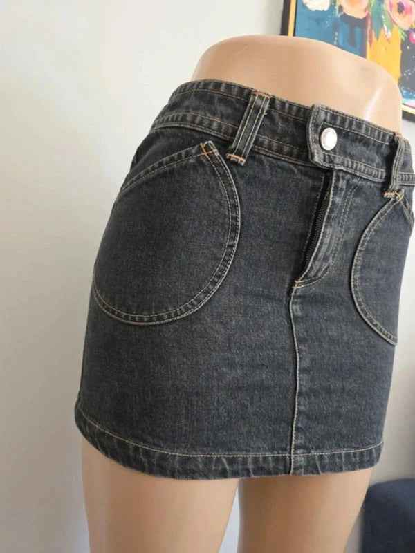 Mary Quant London Vintage Y2K Mid Rise Denim Mini Skirt UK Size 4/6