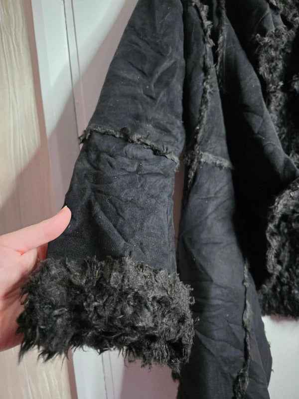 Vintage Y2K Donna Salyers Faux Suede & Faux Fur Asymmetric Coat UK size 14/16
