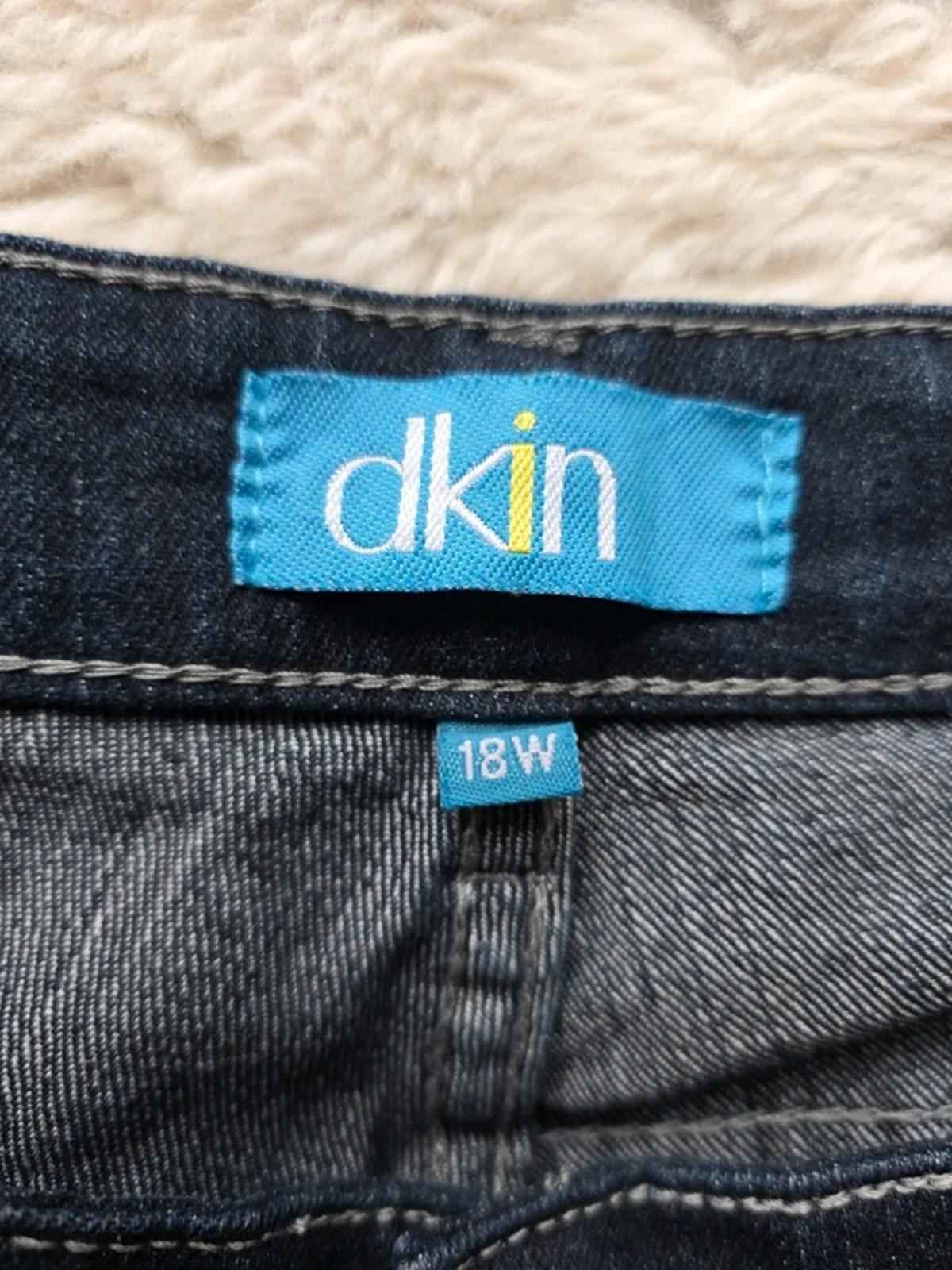 Vintage Y2K DKIN Mid Rise Wide Leg Dark Wash Embellished Pocket Jeans UK 16