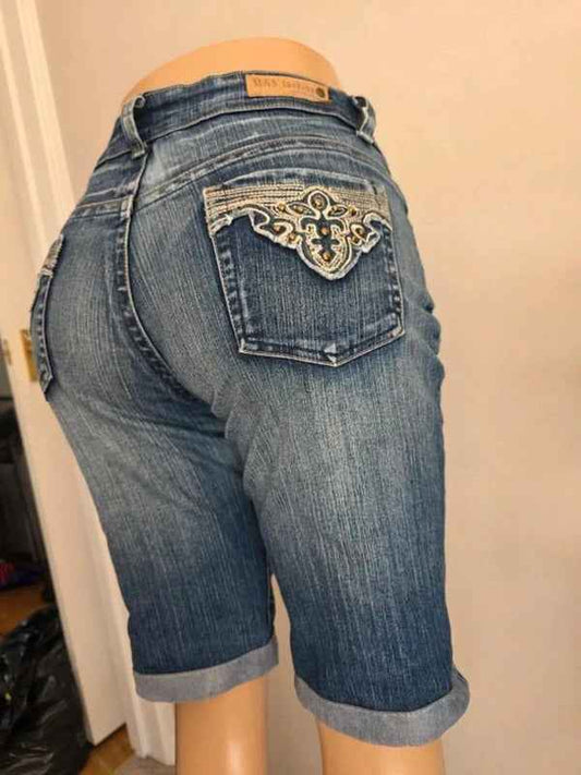 Vintage Y2K Mass Fashion Mid Rise Denim Shorts UK Size 14/16
