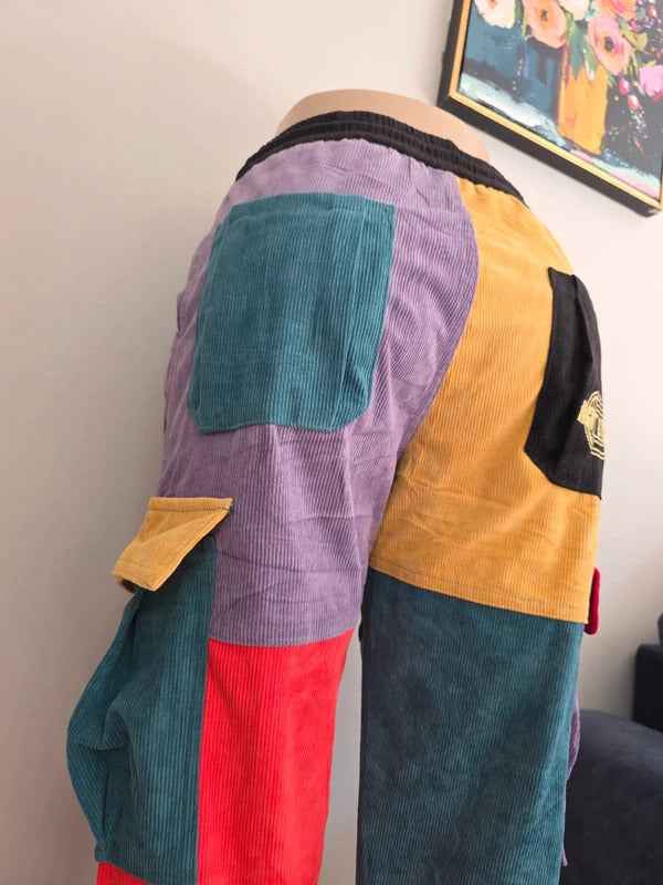 Aelfric Eden High Rise Colour Block Corduroy Cargo Trousers UK Size 10/12