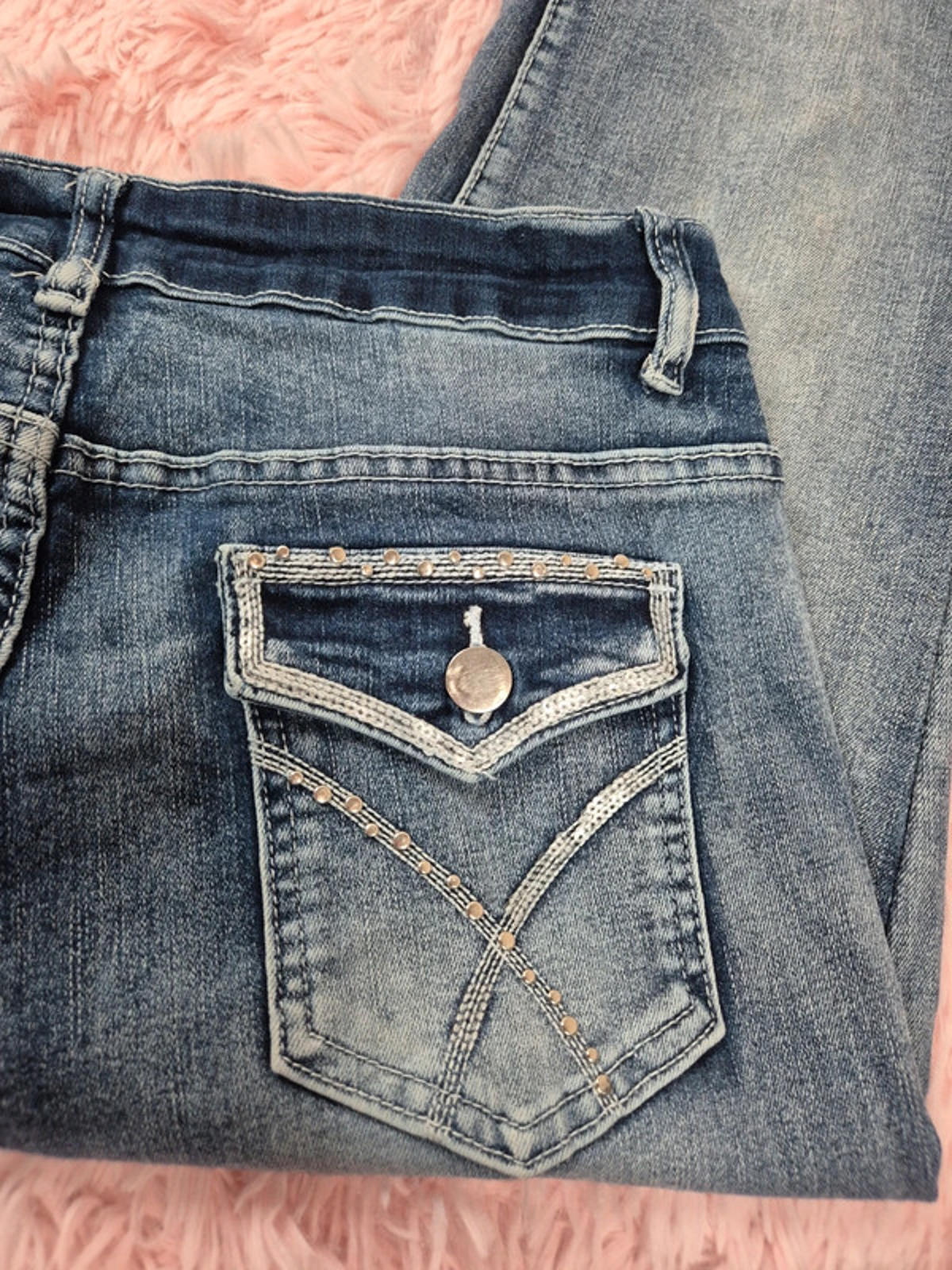 Vintage Y2K Embroidered Bootcut Jeans No Label Mid Rise UK 8 Petite
