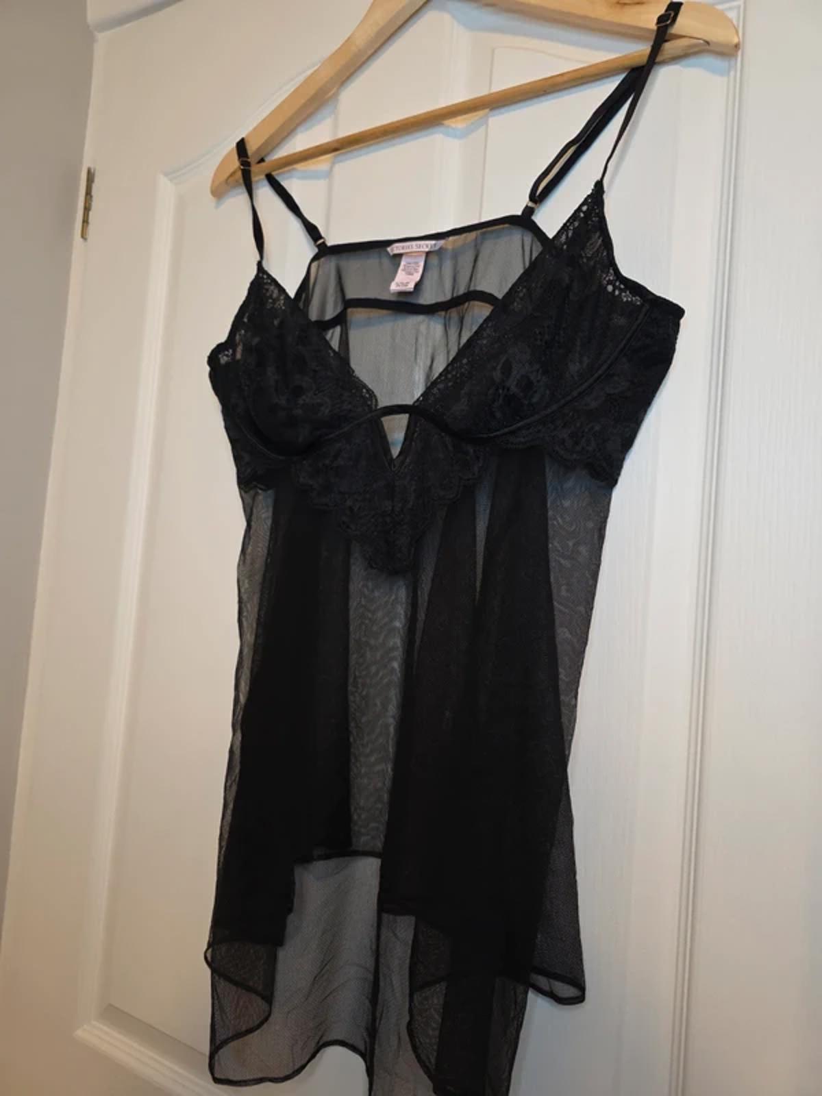 Victoria’s Secret Black Sheer Lace Babydoll Nightdress XL